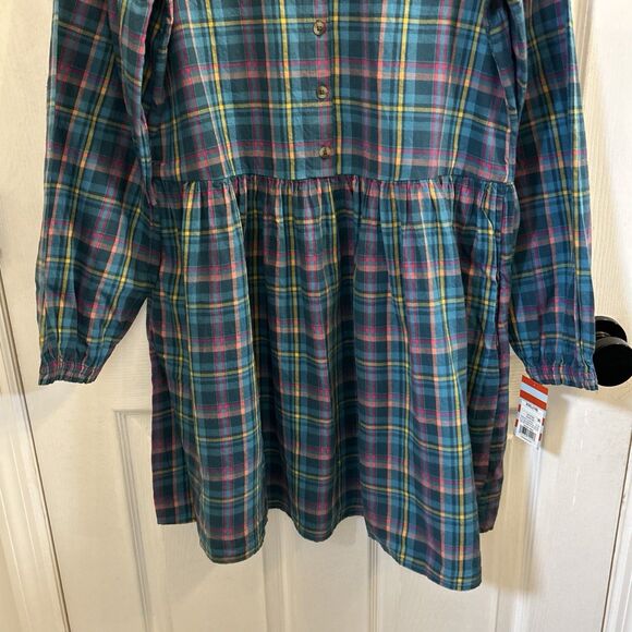 Cat & Jack Girls XXL 18 Plaid Button Front Long Sleeve Dress Blue Green NWT - Picture 8 of 16